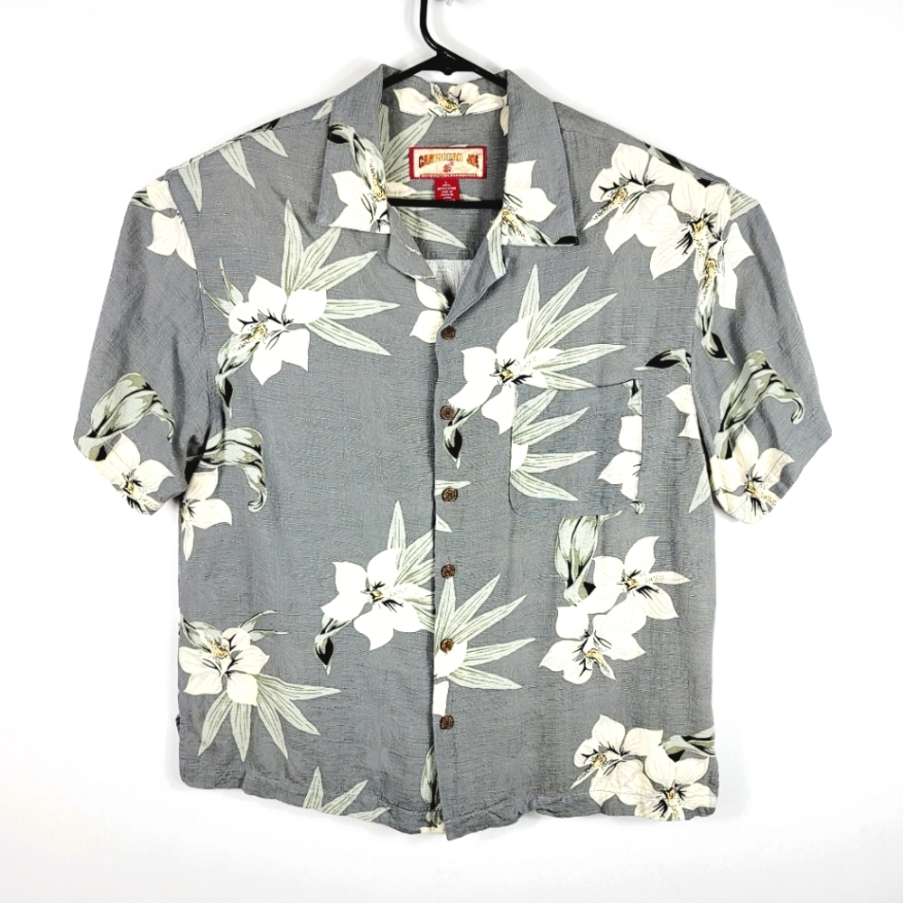 Caribbean Joe Gray Hawaiian Shirt Men's Large